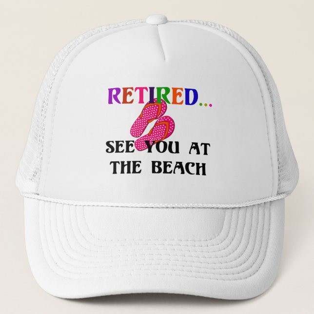 Casquette Retraité - A la plage, tongs roses (Devant)
