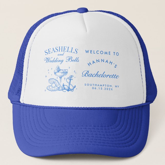 Casquette Retro Bleu Coquillages & Cloches de Mariage Enterr (Devant)