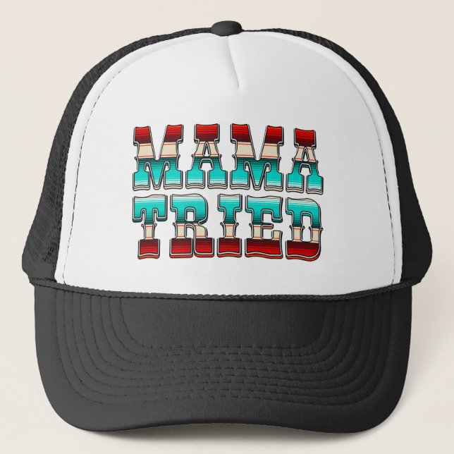 Casquette Retro Rouge Bleu Mama a essayé (Devant)