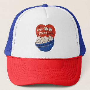 Casquette Retro Valentines Day, Popcorn Pop a Corny Question