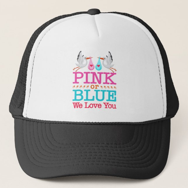 Casquette Rose ou Bleu Nous vous aimons Genre Révéler cigogn (Devant)