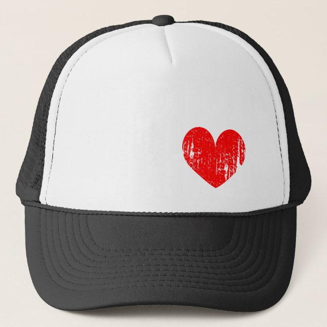Casquette rouge affligé de camionneur de coeur (Devant)