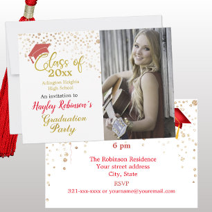 Casquette Rouge Photo Graduation Party Invitation