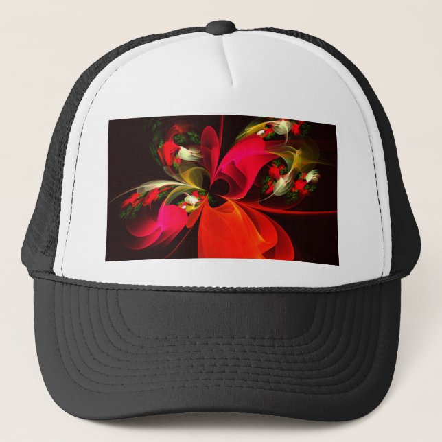 Casquette Rouge Vert Floral Moderne Art Abstrait Motif #02 (Devant)