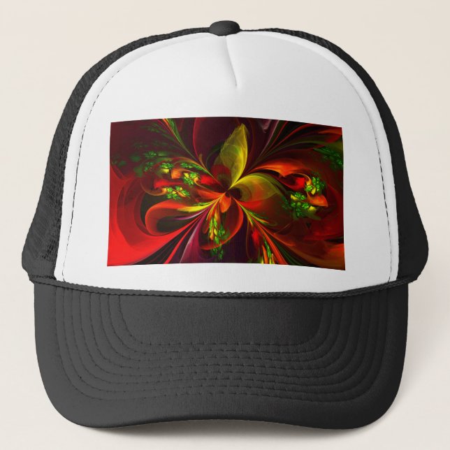 Casquette Rouge vert moderne Floral Abstrait Art Motif #05 (Devant)