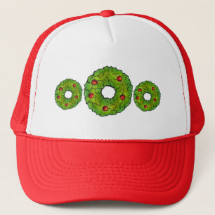 Casquette Rouge Vert Noël Cookie Holly Berry Wreath Xmas