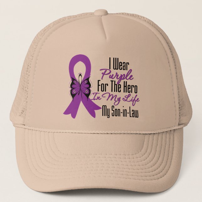 Casquette Ruban sur le cancer du pancréas Mon héros Mon fils (Devant)