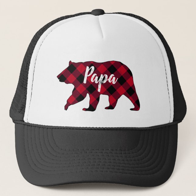 Casquette Russe Papa Ours Rouge Buffalo Plaid Trucker Chapea (Devant)