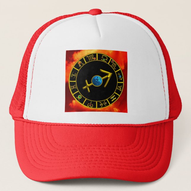 Casquette SAGITTARIUS Gold Blue Zodiac Jewel Astrology Chart (Devant)