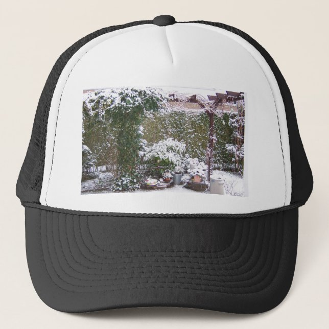 Casquette Saison de Noël, Neige dans le jardin (Devant)