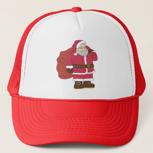 Casquette Santa Claus en rouge avec sac cadeau et lunettes (Devant)