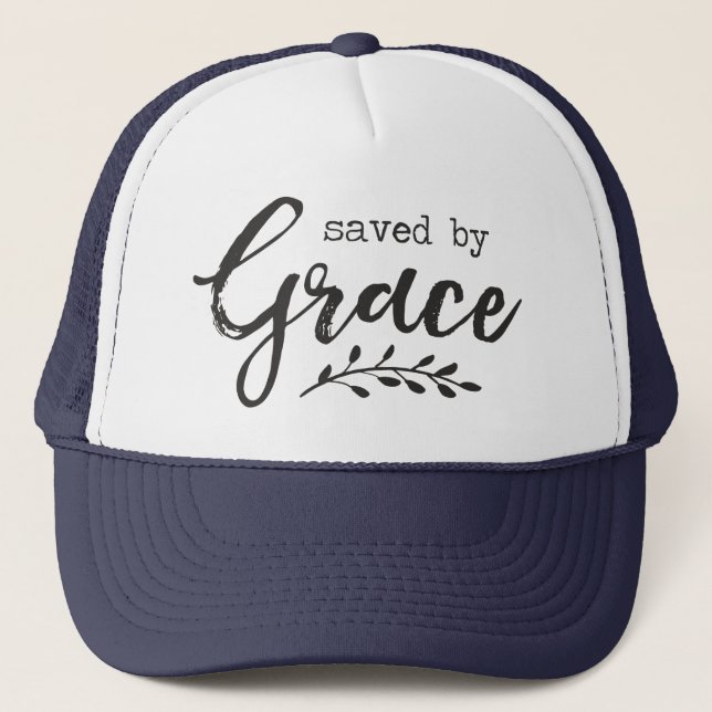 Casquette Sauvé Par La Grâce, Foi Chrétienne Rustique (Devant)
