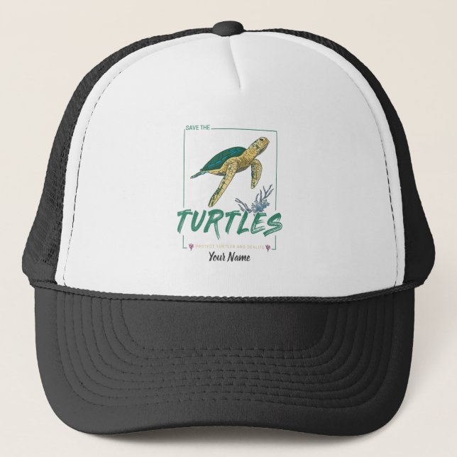 Casquette Save the Turtles for girl who just loves tortoise (Devant)