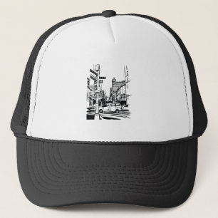 Casquette Scène de rue urbaine noire et blanche à New York