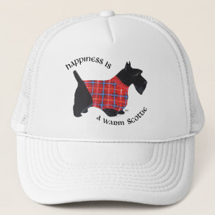 Casquette Scottie en pull à carreaux rouge et bleu