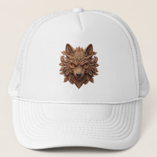 Casquette Sculpture de loup en bois d'art avec motifs géomét