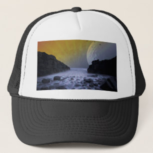 CASQUETTE SEA SHORE ROCK COAST VINTAGE MOON SUNSET NATURE 