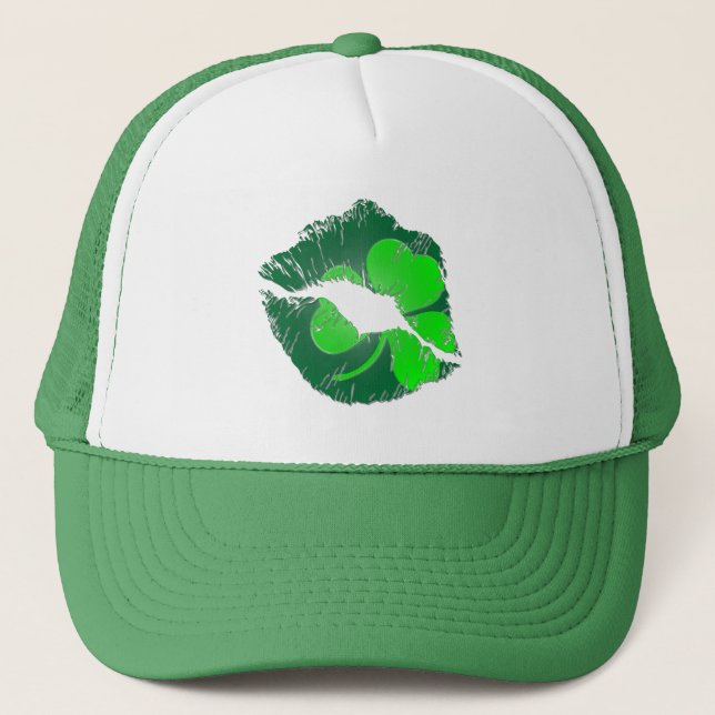 Casquette Shamrock Lips - Kiss Me Je suis Irlandais Trucker  (Devant)
