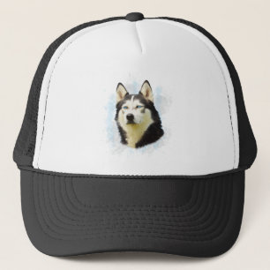 Casquette Sibérie Husky Dog Eau Couleur Art Peinture