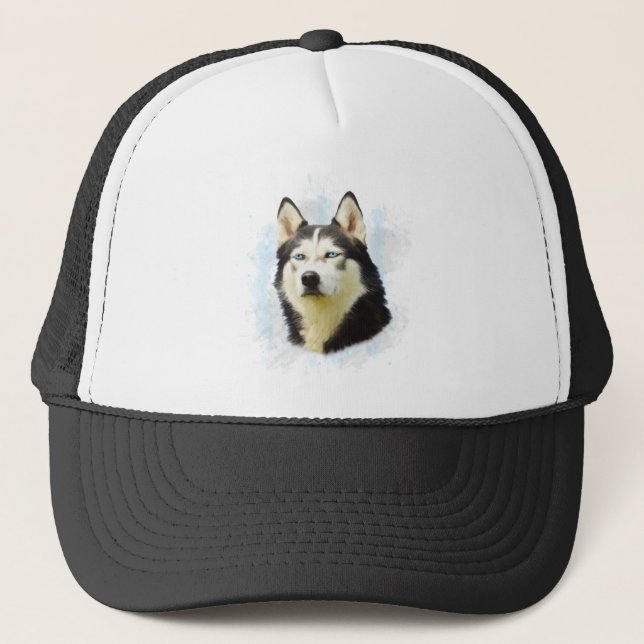 Casquette Sibérie Husky Dog Eau Couleur Art Peinture (Devant)