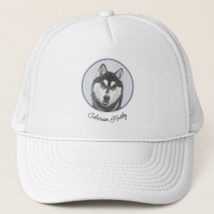 Casquette Sibérie Husky (noir et blanc) Peinture Chien Art