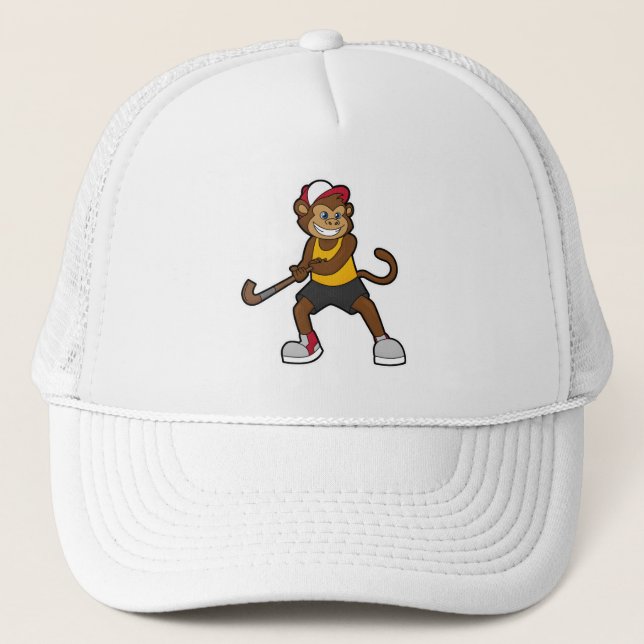 Casquette Singe à Hockey avec bâton de hockey (Devant)