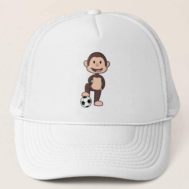 Casquette Singe comme joueur de football avec balle de footb (Devant)