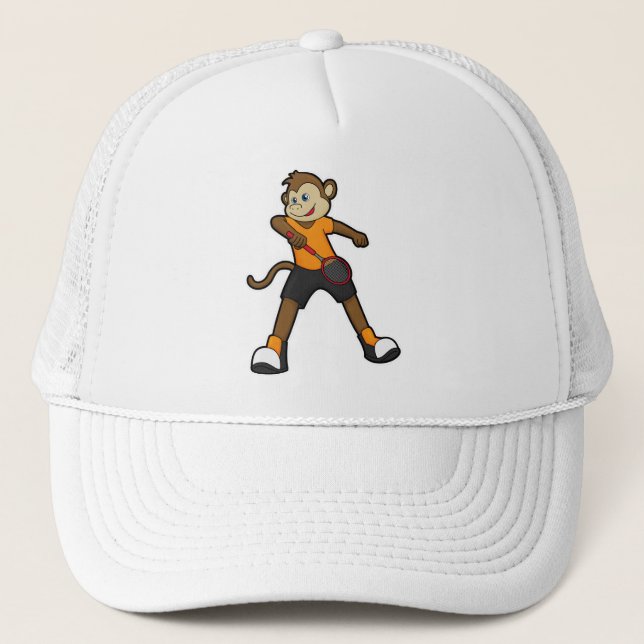 Casquette Singe comme joueur de tennis avec raquette de tenn (Devant)
