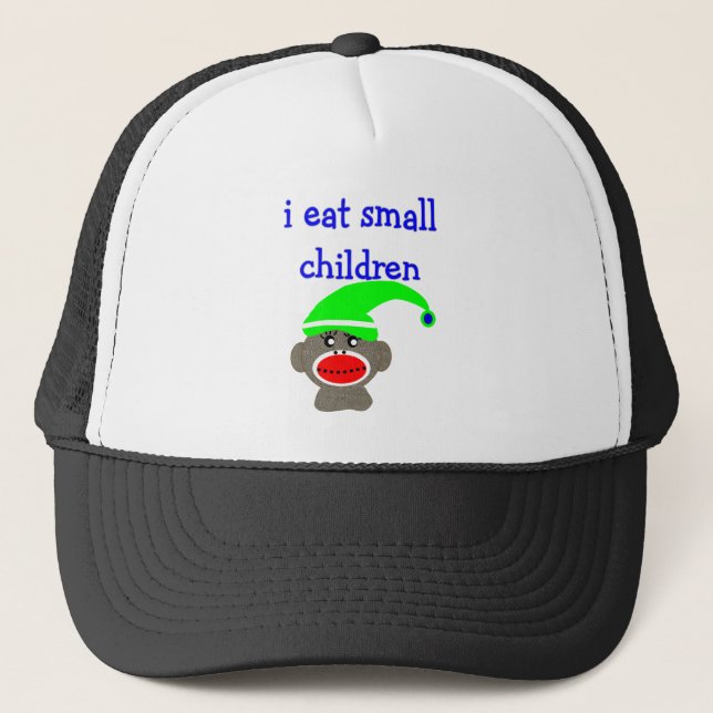 Casquette Singe de chaussette "JE MANGE de PETITS ENFANTS " (Devant)