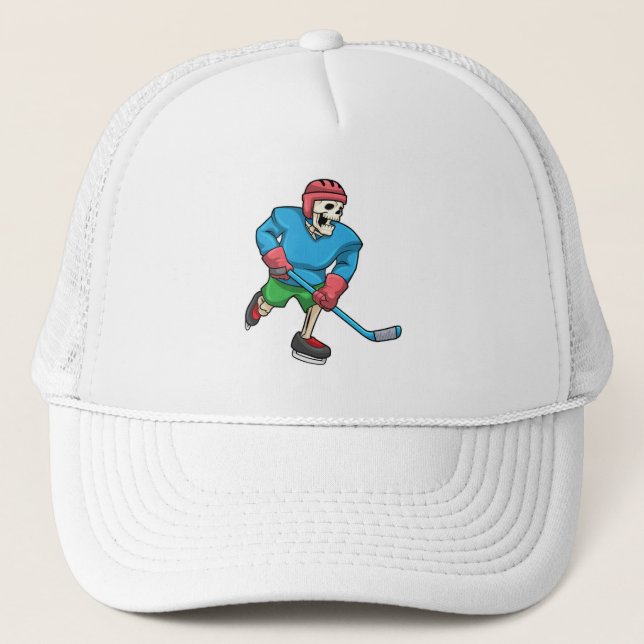 Casquette Skeleton au hockey sur glace avec bâton de hockey  (Devant)