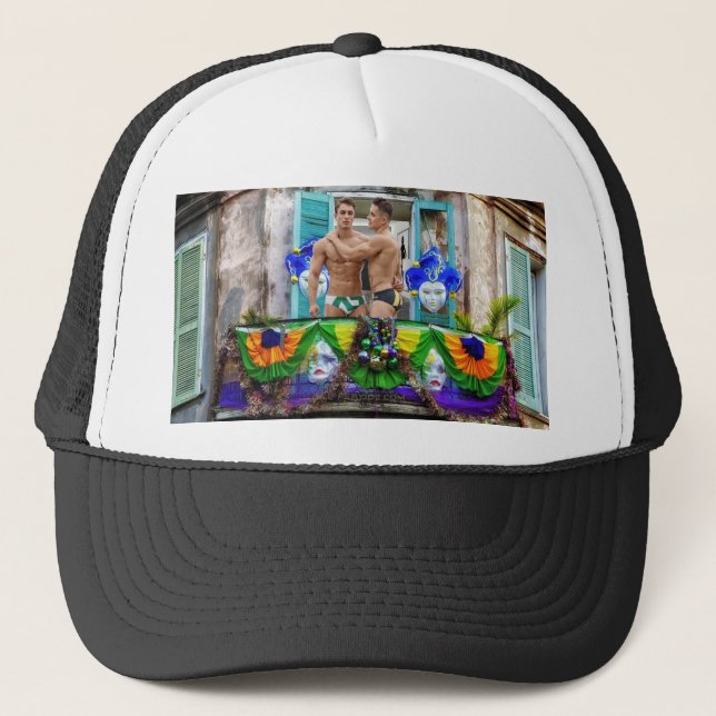 Casquette SlipperyJoe's Mardi Gras masques perles décoration (Devant)