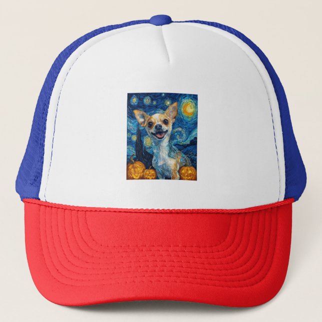 Casquette smiling chihuahua dog starry night by Van Gogh fin (Devant)