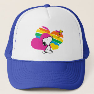 Casquette Snoopy et Woodstock   Coeurs arc-en-ciel