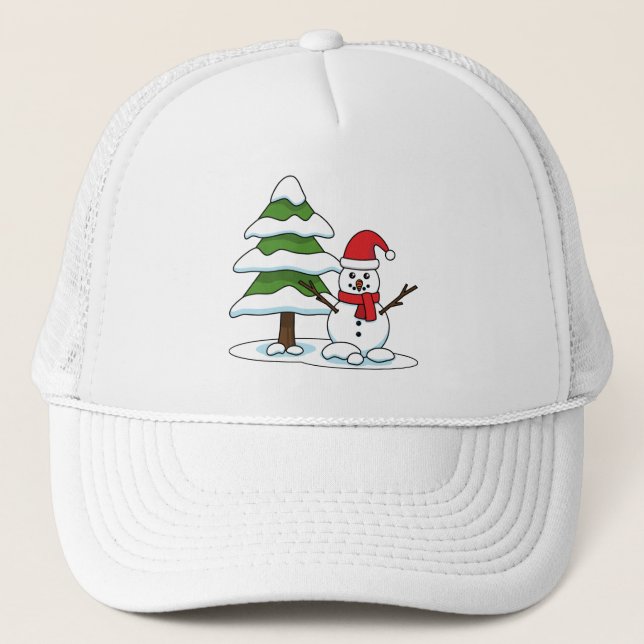 Casquette Snowman avec Snowman Pine Tree (Devant)
