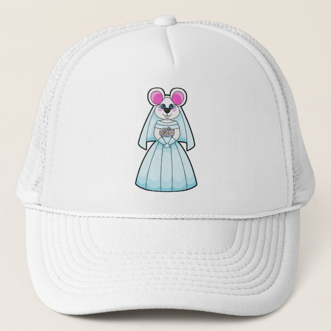 Casquette Souris comme mariée avec bouquet de fleurs