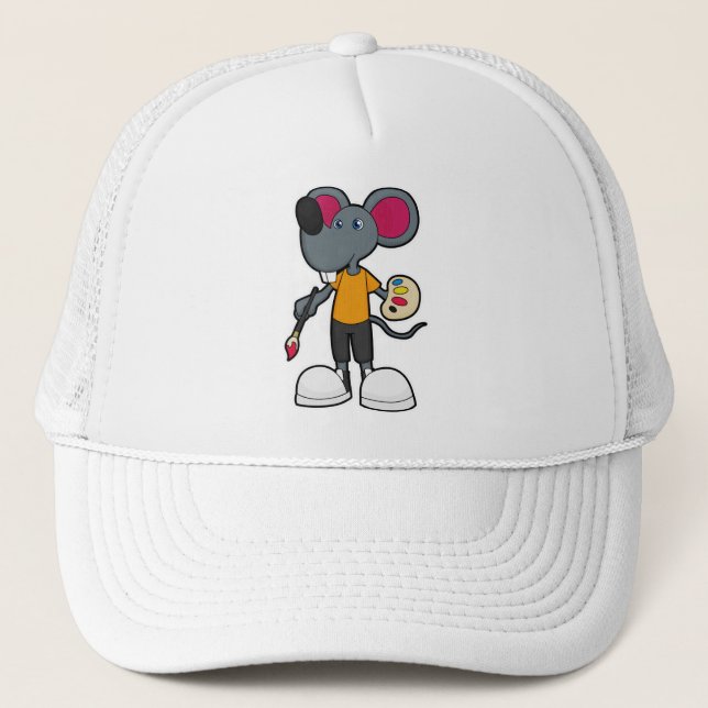 Casquette Souris comme Peintre avec Peinture et Pinceau (Devant)