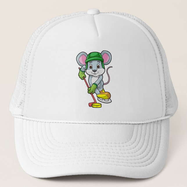 Casquette Souris de hockey sur glace avec bâton de hockey su (Devant)