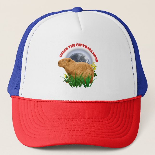 Casquette Sous la Lune du Capybara Animal Mignon (Devant)