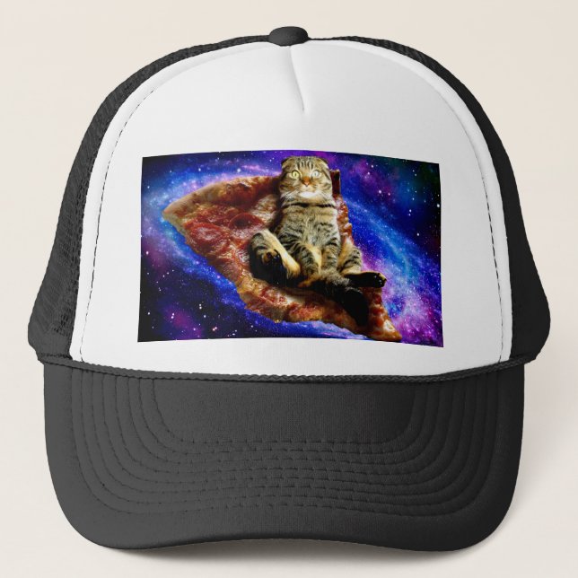 Casquette Space cat couché sur une pizza (Devant)