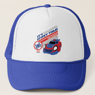 Casquette Spidey à la tête de son cyber-conducteur