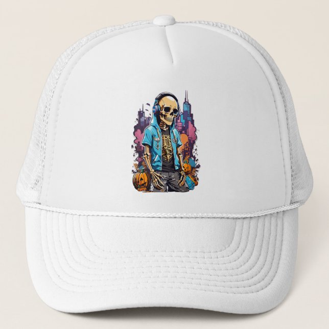 Casquette Squelette coloré avec citrouille halloween (Devant)
