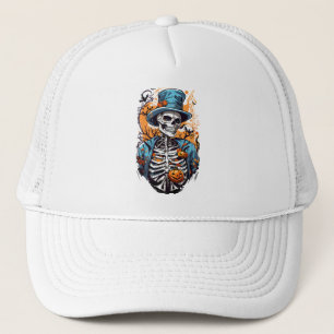 Casquette Squelette coloré avec citrouille halloween