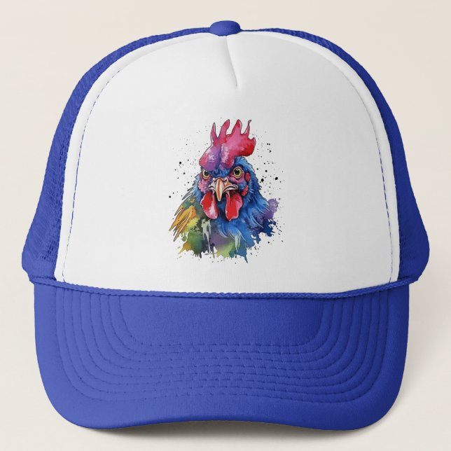 Casquette Style d'aquarelle de poulet du coq du pays (Devant)