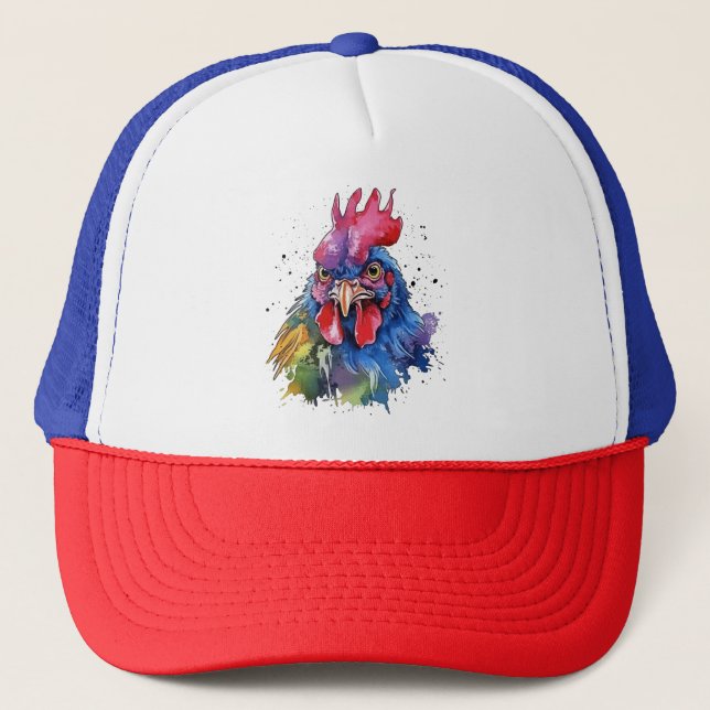Casquette Style d'aquarelle de poulet du coq du pays (Devant)