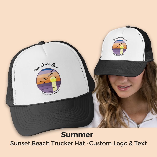 Casquette Sunset Beach personnalisée ・ Événement et marque T (Custom Sunset Beach · Event & Brand Text Trucker Hat)