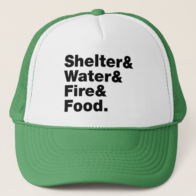 Casquette Survie (Abri & Eau & Feu & Nourriture). (Devant)