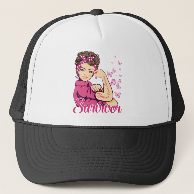 Casquette Survivant Rosie Riveter Sensibilisation au cancer  (Devant)