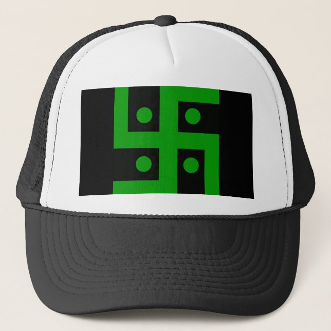 Casquette swastika hindoue (vert sur arrière - plan noir) (Devant)