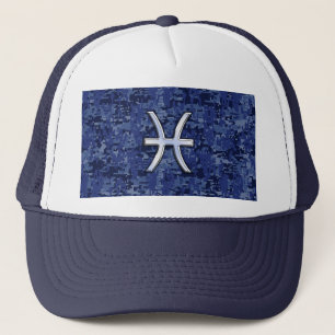 Casquette Symbole Zodiaque Pisces sur Camo numérique bleu ma