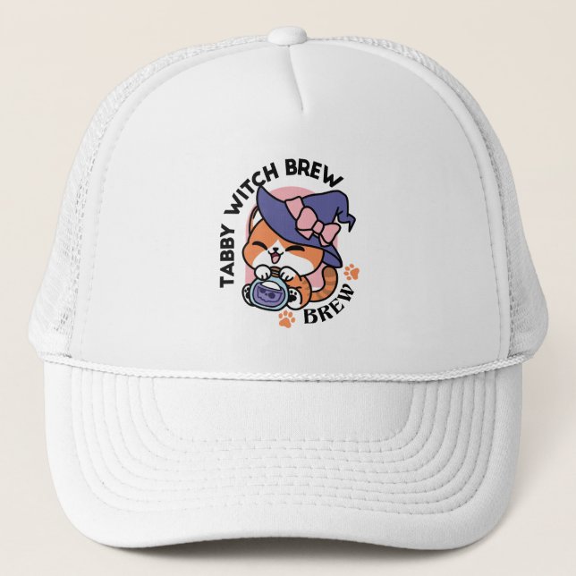 Casquette Tabby Witch Brew – Cute Halloween Cat Design (Devant)